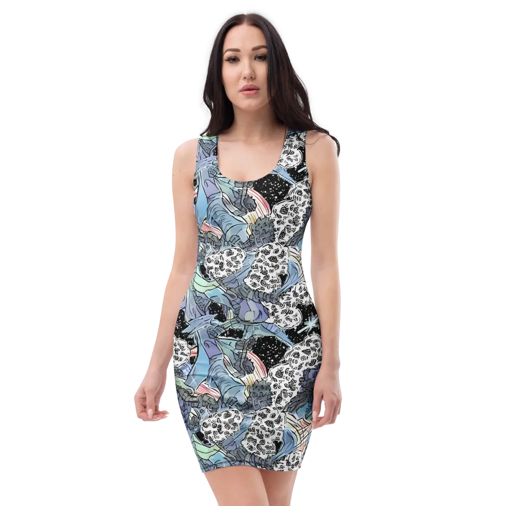 Icy Collage on Bodycon Dress — Front
