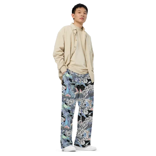 Icy Collage on a Wide-Leg Pants