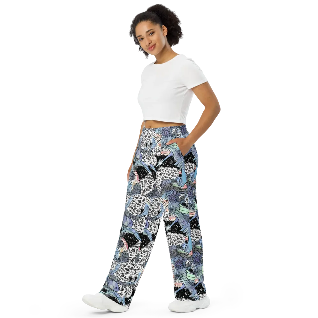 Icy Collage on Wide-Leg Pants — Left Front