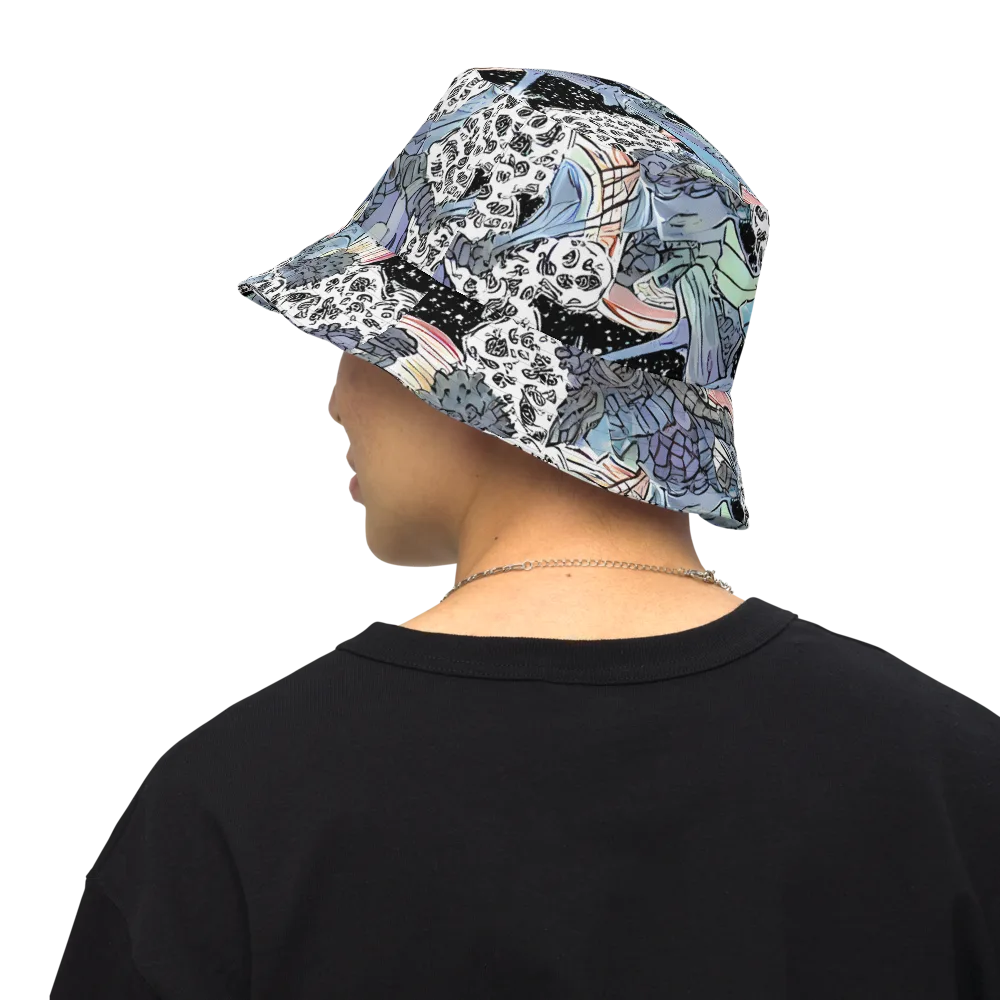 Icy Collage on Reversible Bucket Hat — Back Inside
