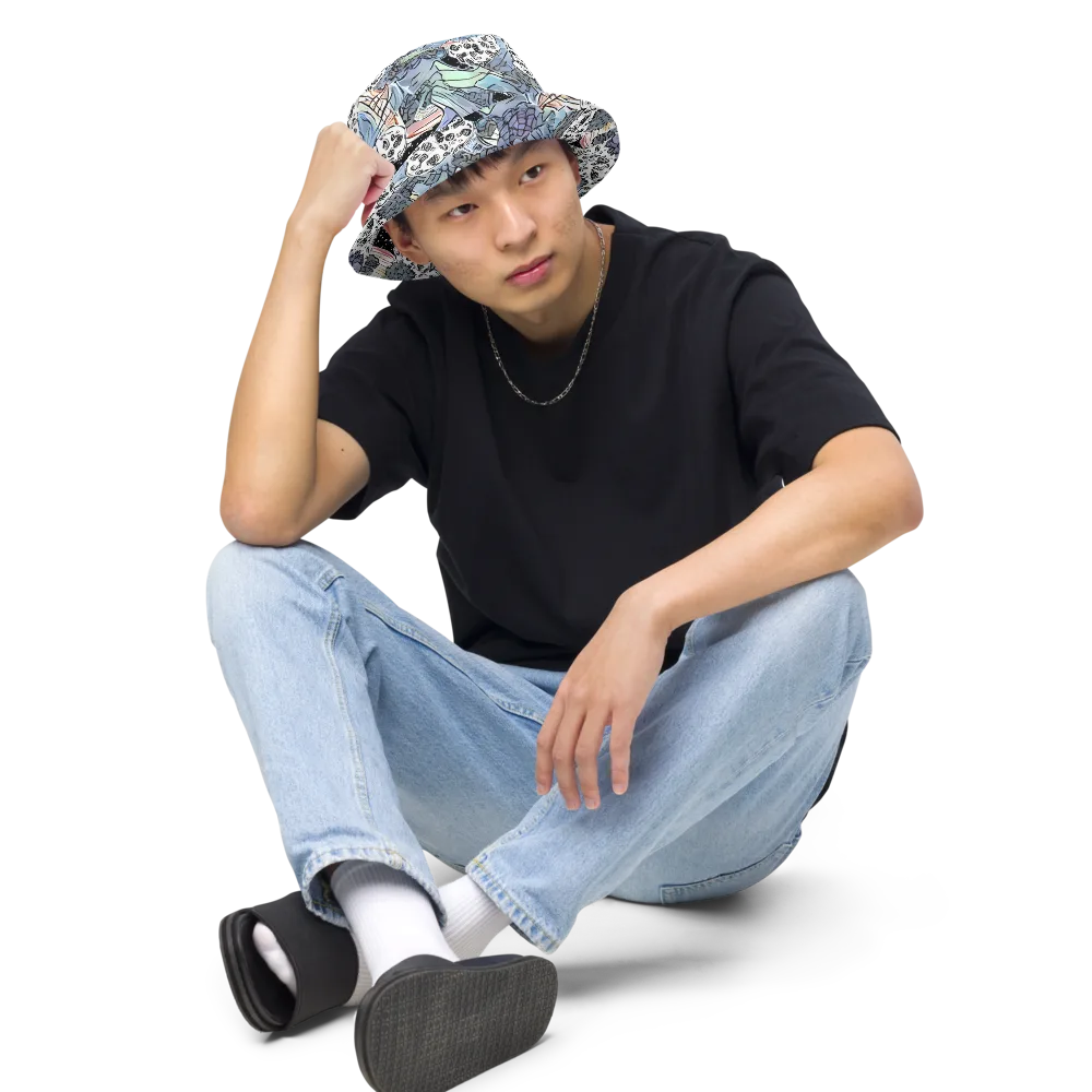 Icy Collage on Reversible Bucket Hat — Front 2 Inside