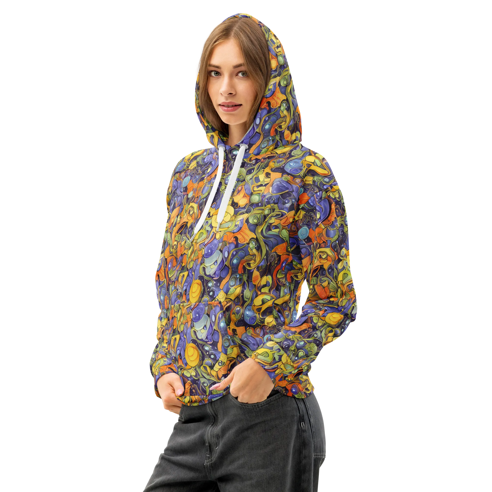Indigo Uproar on Cotton Hoodie — Left Front