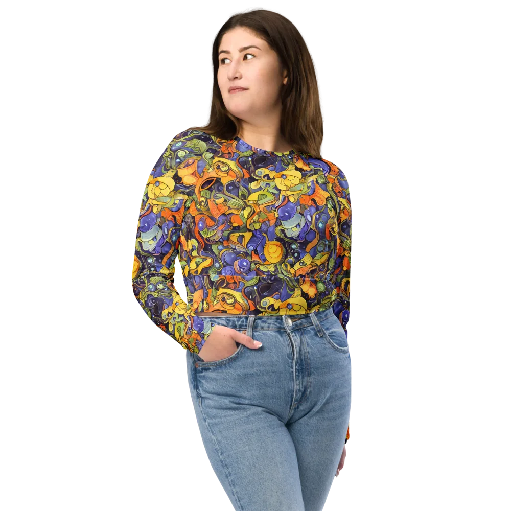 Indigo Uproar on Long Sleeve Crop Top — Front