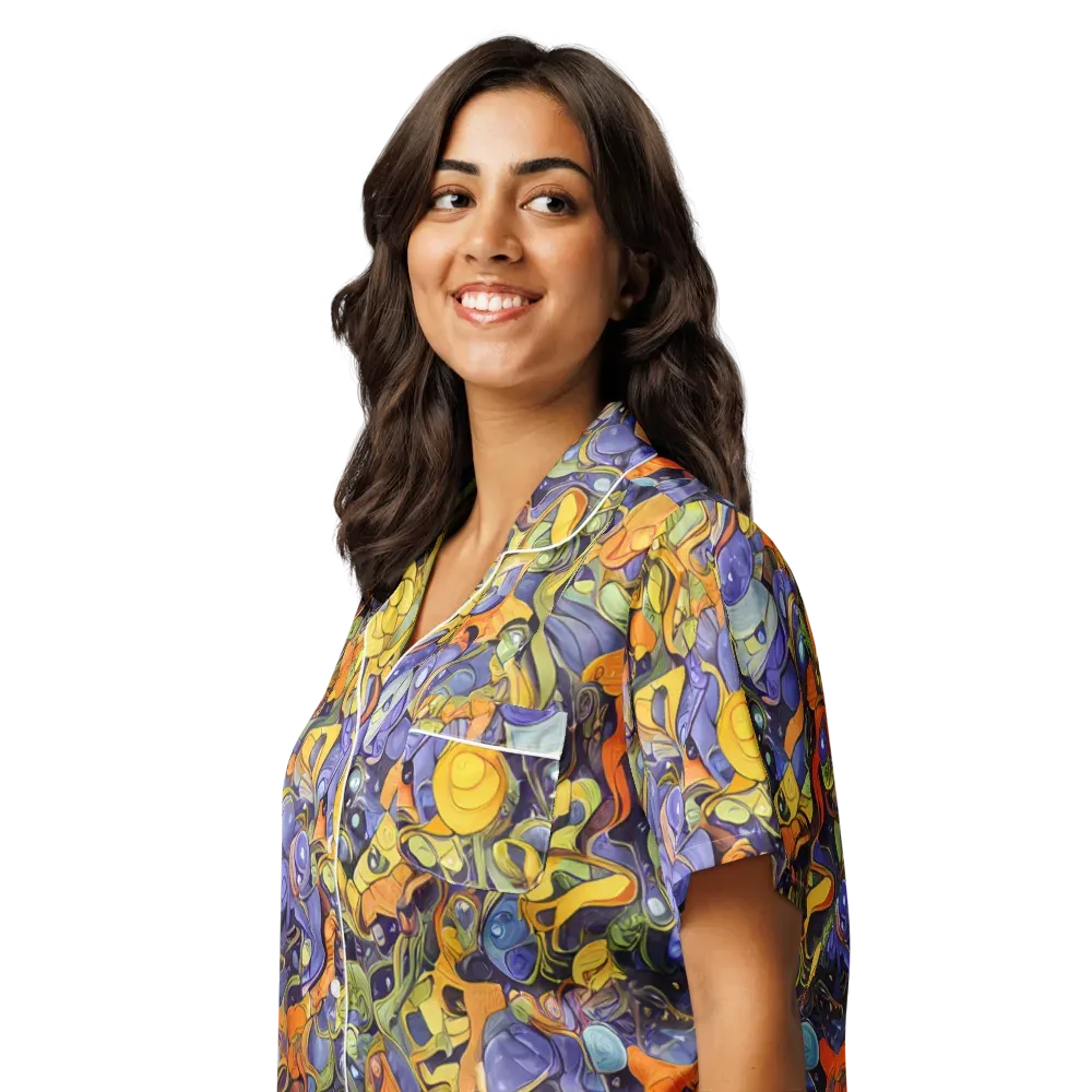Indigo Uproar on Women's Short Sleeve Pajama Top — Left Front