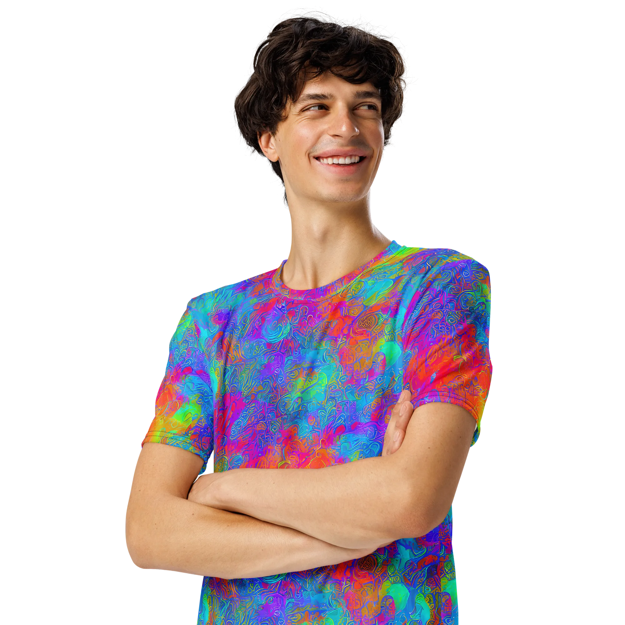 Acid Azure on Men's Crew Neck T-Shirt — Left Front