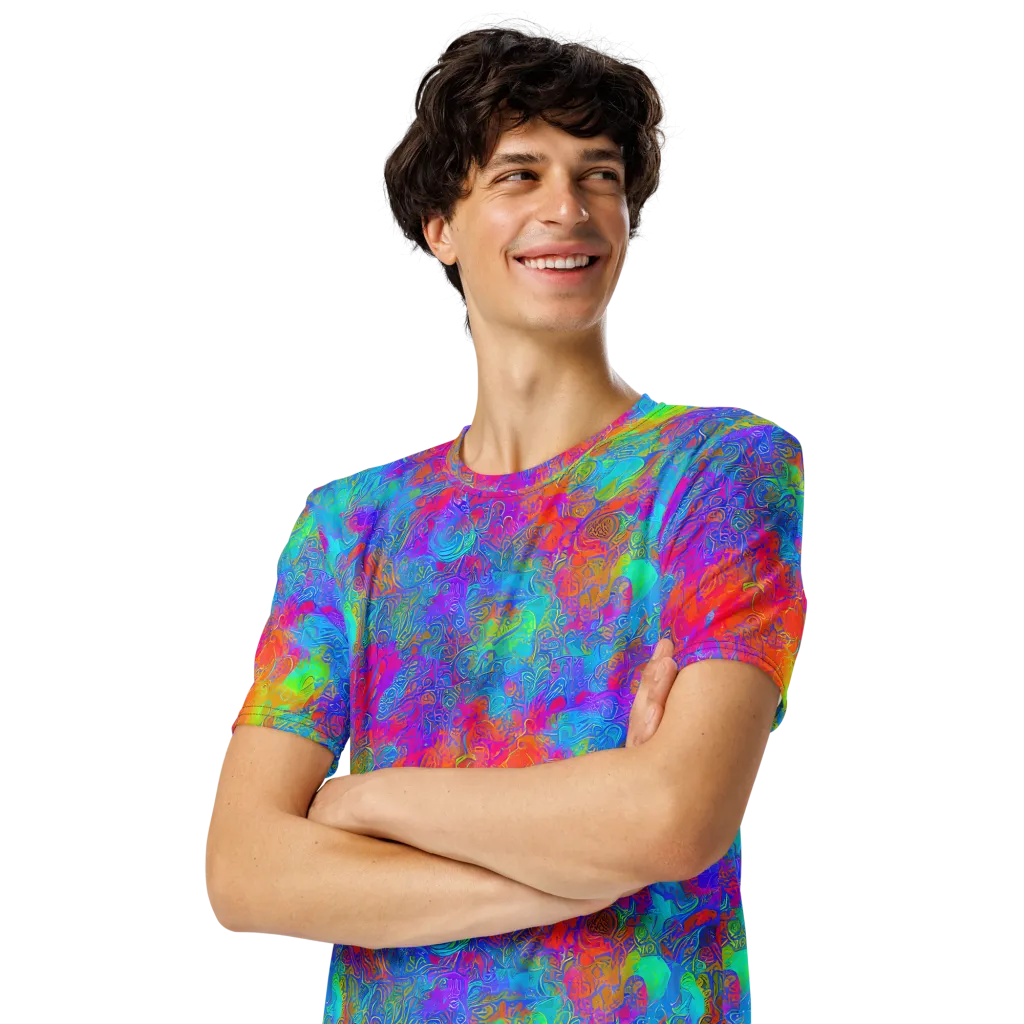 Acid Azure on Men's Crew Neck T-Shirt — Left Front