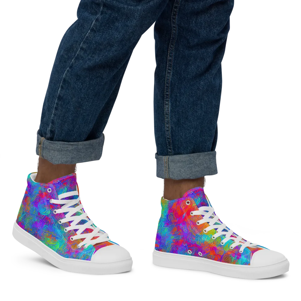 Acid Azure on Men's High Top Canvas Shoes — Right
