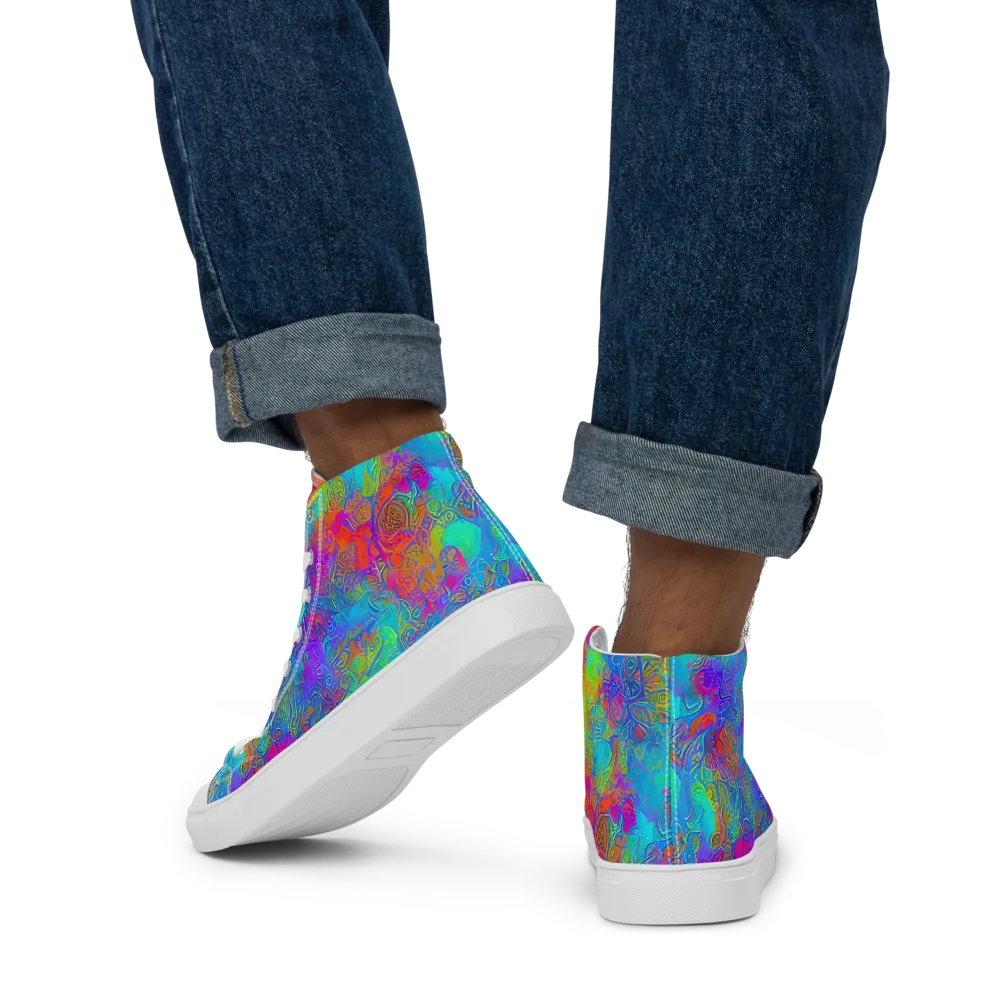 Acid Azure on Men's High Top Canvas Shoes — Back