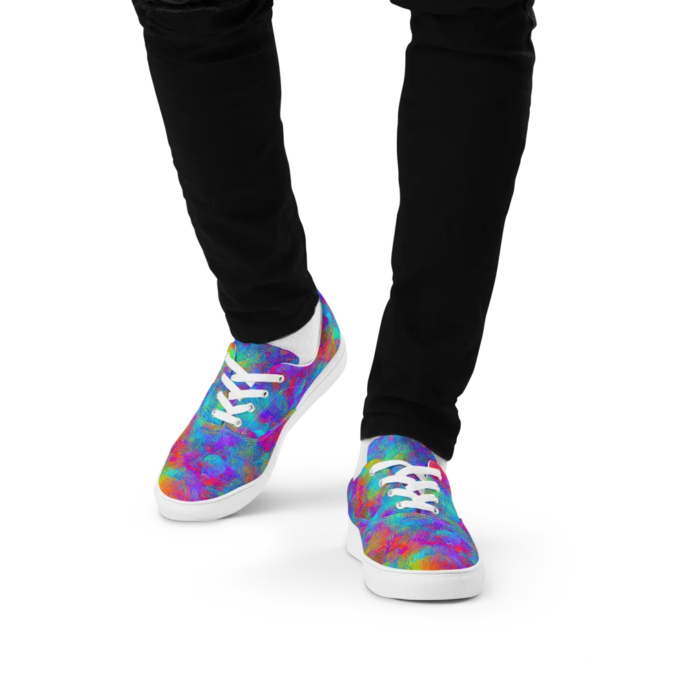 Acid Azure on Men's Lace-Up Canvas Shoes — Front
