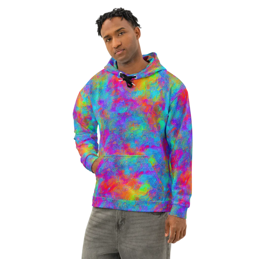 Acid Azure on Cotton Hoodie — Left Front