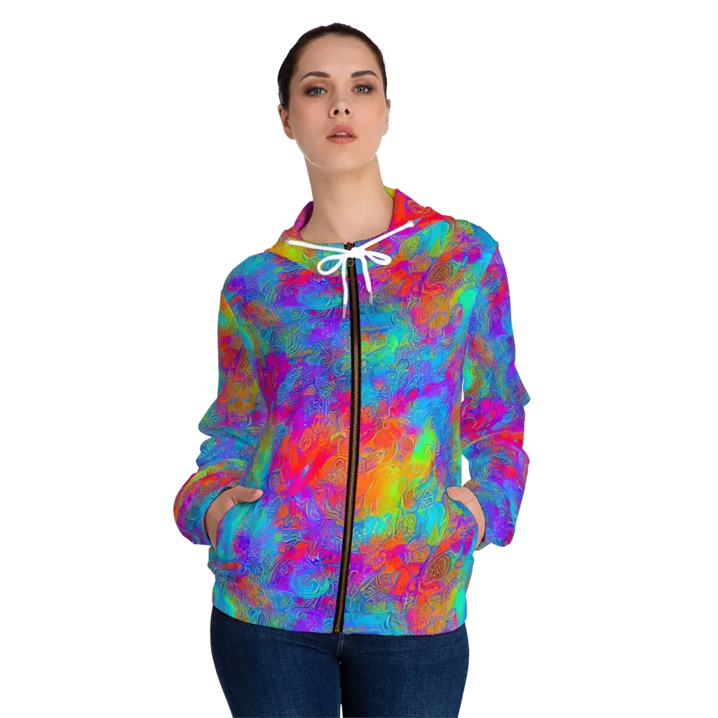 Acid Azure on Women's Full-Zip Hoodie — Front On Person