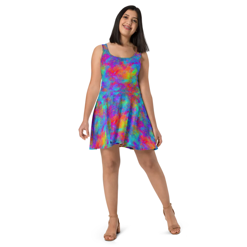 Acid Azure on Skater Dress — Front