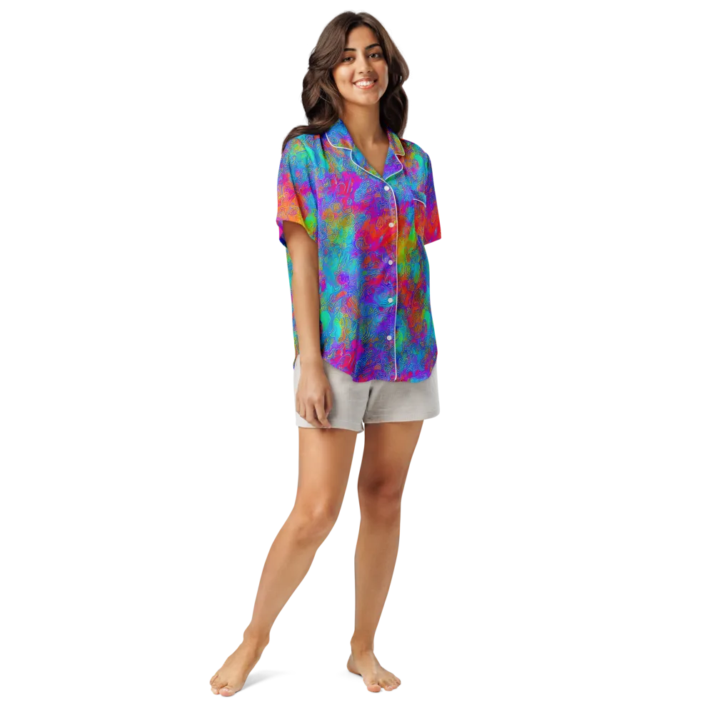 Acid Azure on Women's Short Sleeve Pajama Top — Front