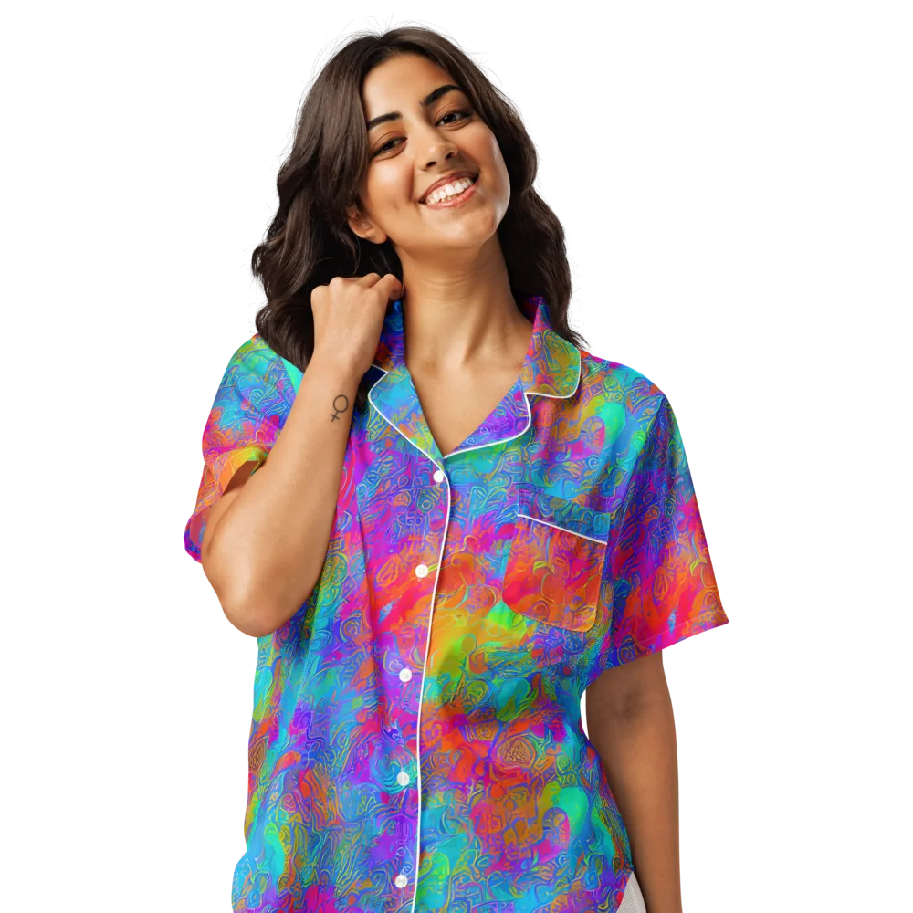 Acid Azure on Women's Short Sleeve Pajama Top — Front