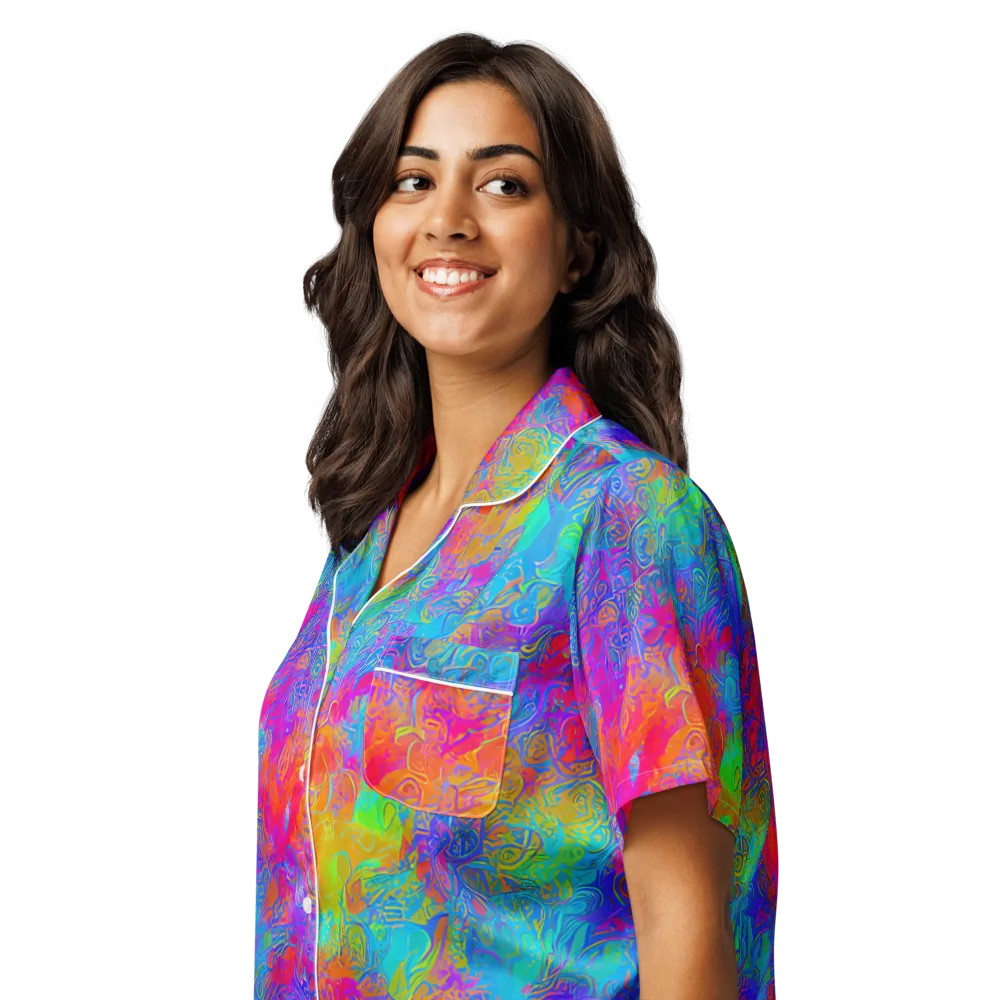 Acid Azure on Women's Short Sleeve Pajama Top — Left Front