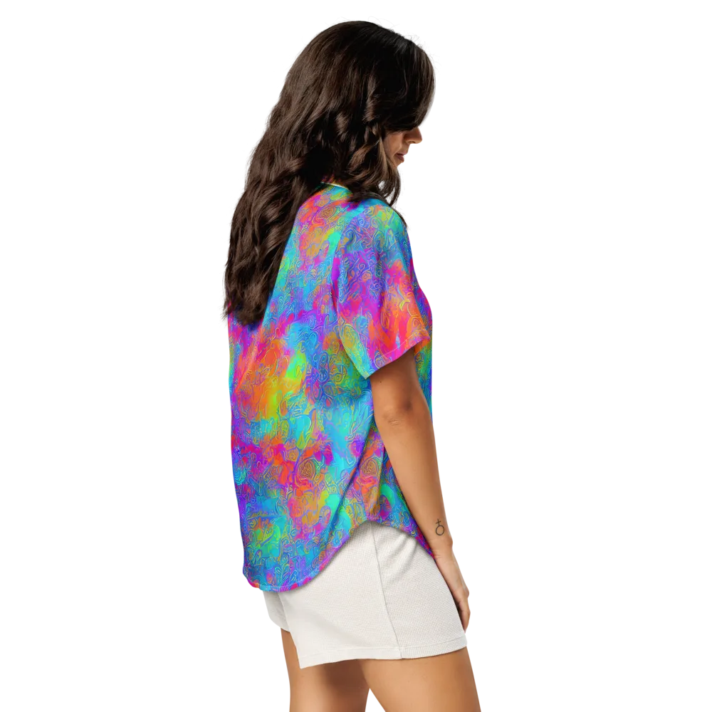 Acid Azure on Women's Short Sleeve Pajama Top — Right Back
