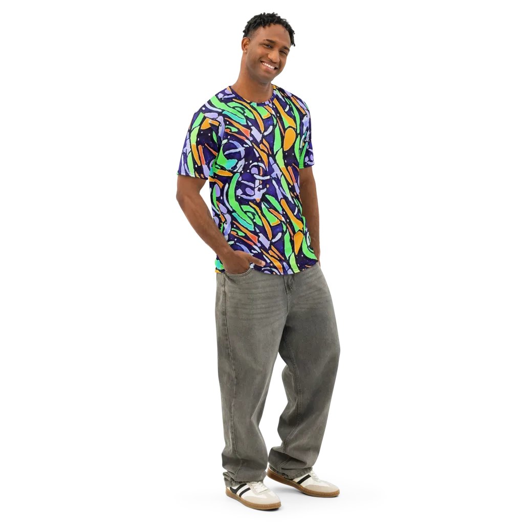 Night Garden on Men's Cotton Crew Neck T-Shirt — Right Front