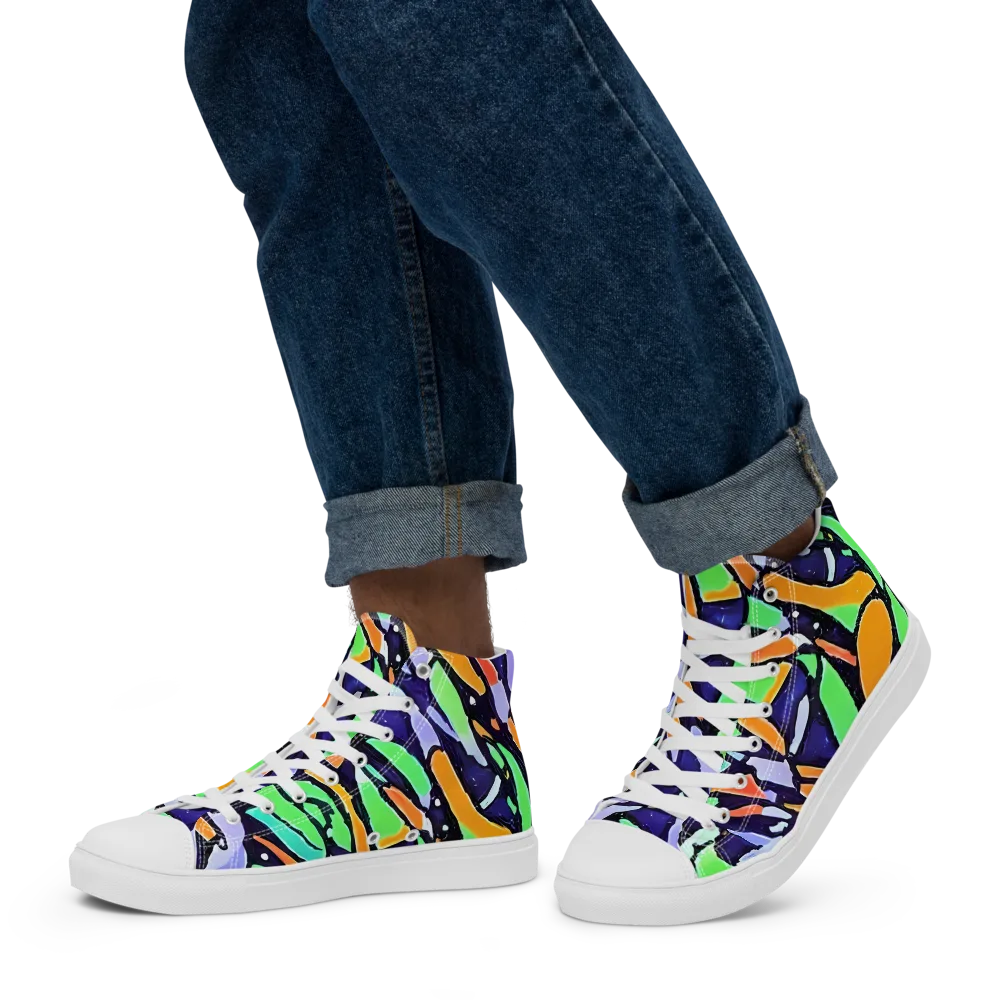 Night Garden on Men's High Top Canvas Shoes — Left