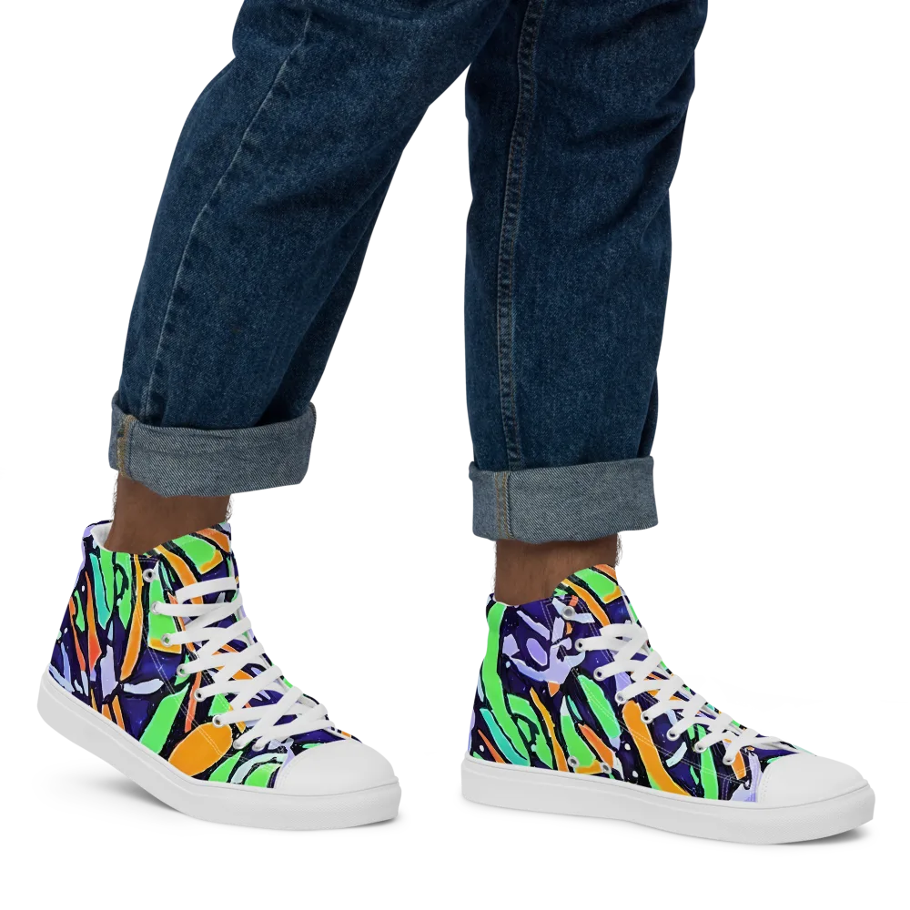 Night Garden on Men's High Top Canvas Shoes — Right