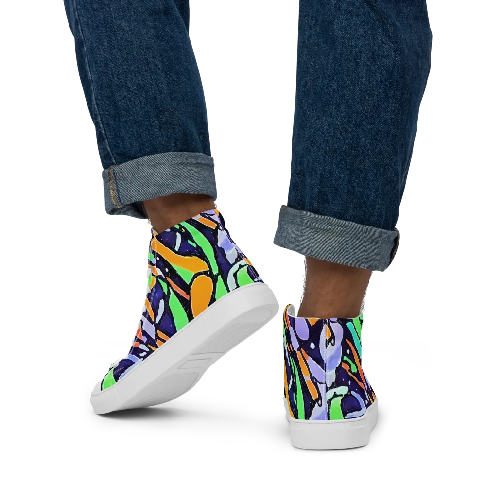 Night Garden on Men's High Top Canvas Shoes — Back