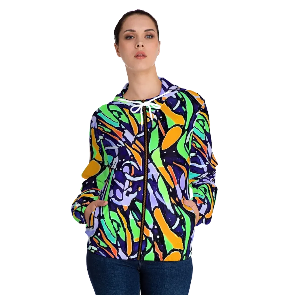Night Garden on Women's Full-Zip Hoodie — Front On Person