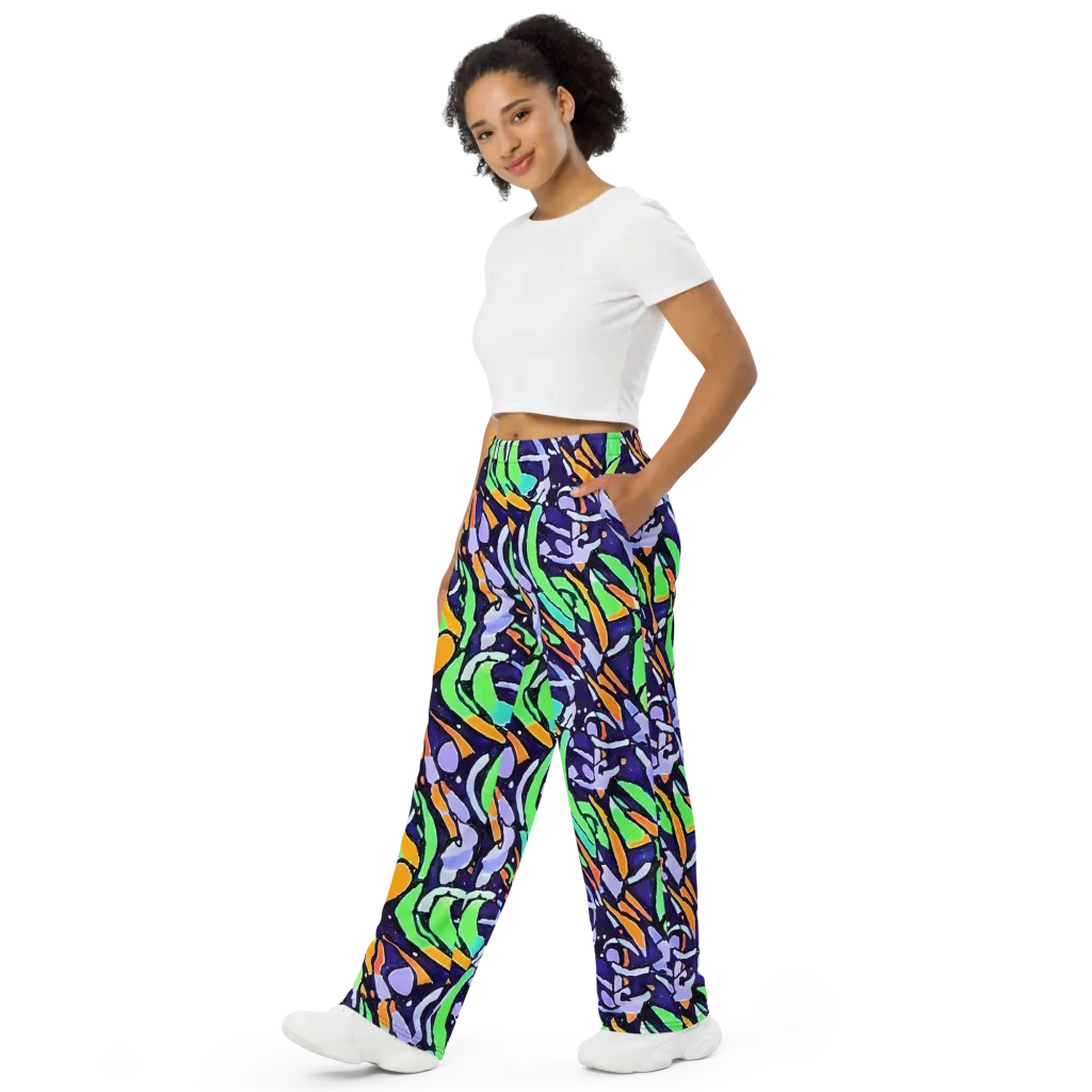 Night Garden on Wide-Leg Pants — Left Front