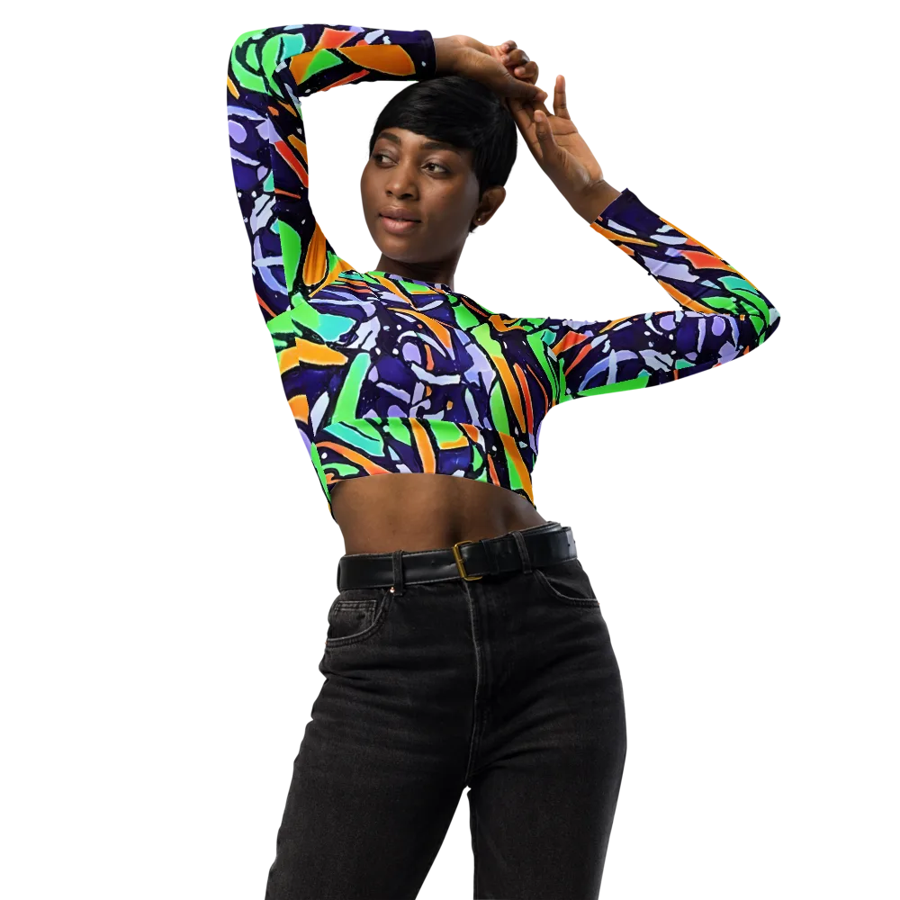 Night Garden on Long Sleeve Crop Top — Front