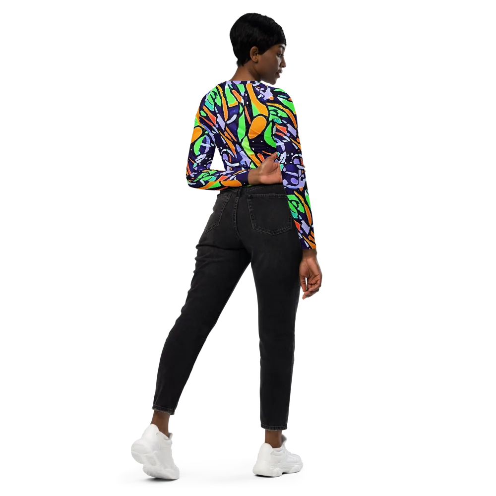 Night Garden on Long Sleeve Crop Top — Right Back