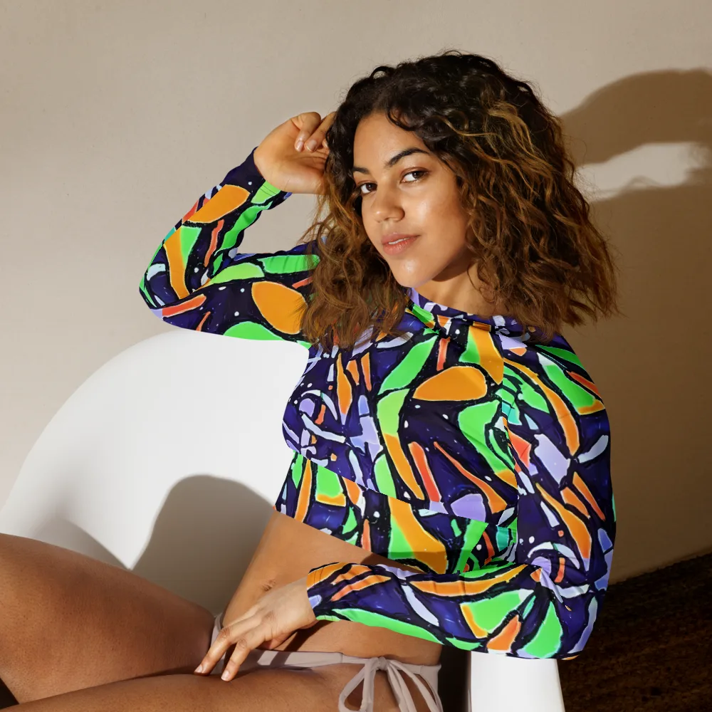 Night Garden on Long Sleeve Crop Top — Left Front