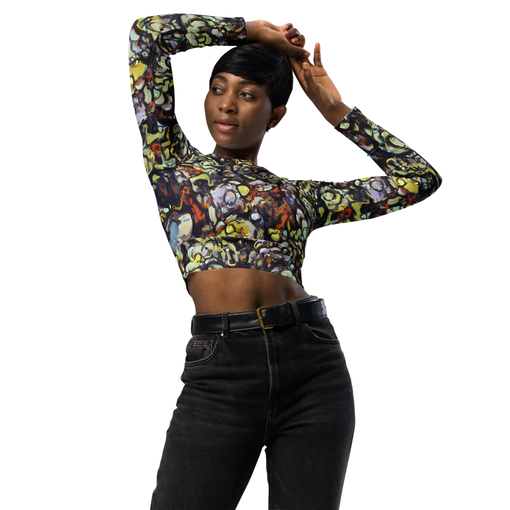 Nightfire Organics on Long Sleeve Crop Top — Front