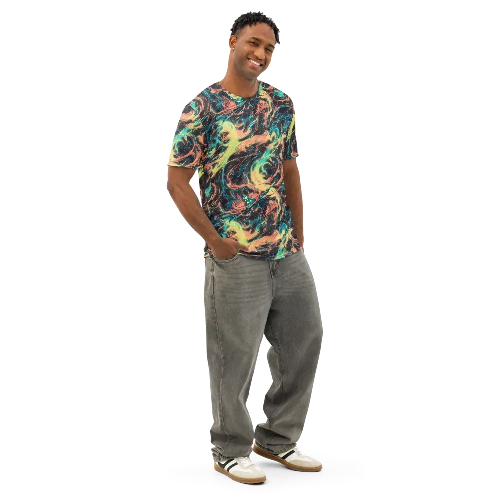 Afterglow Vortex on Men's Cotton Crew Neck T-Shirt — Right Front