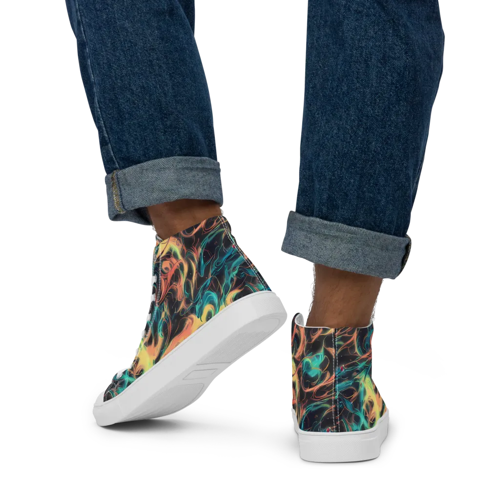 Afterglow Vortex on Men's High Top Canvas Shoes — Back