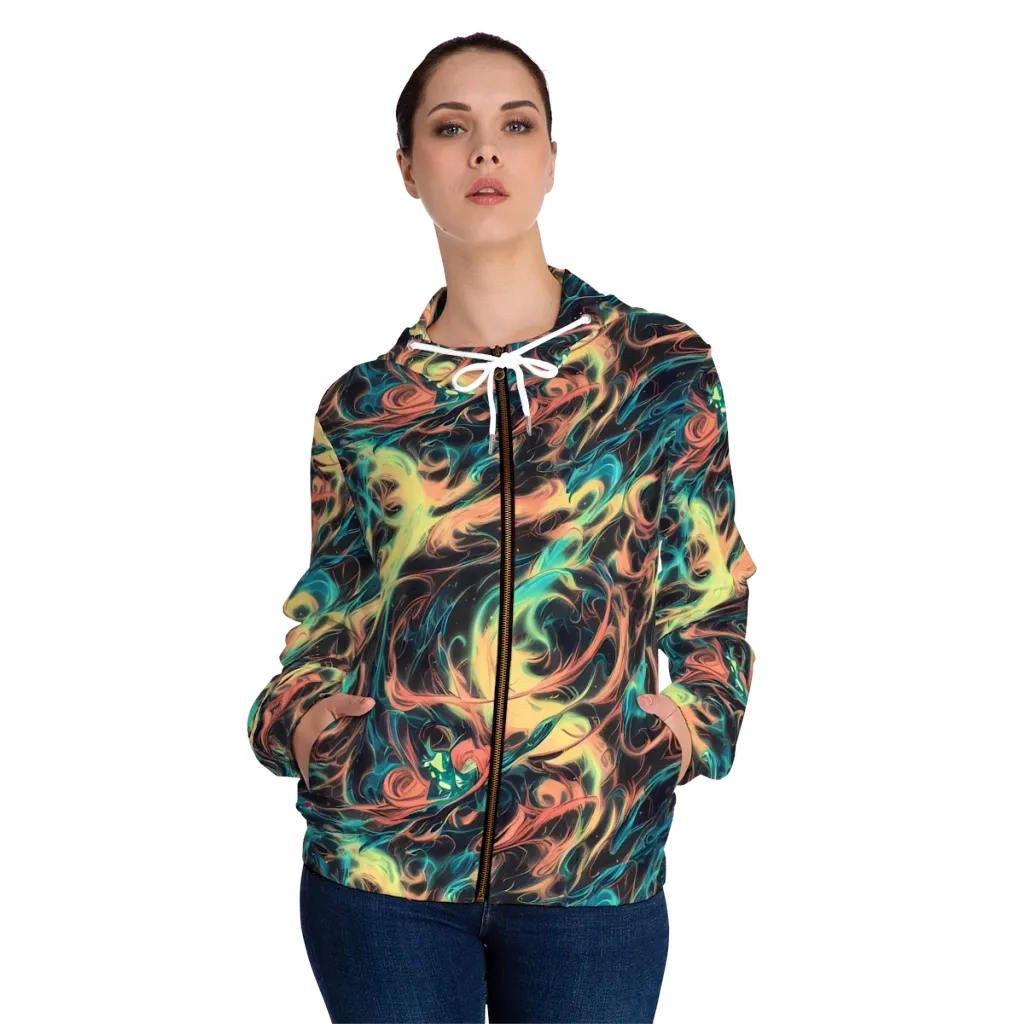 Afterglow Vortex on Women's Full-Zip Hoodie — Front On Person