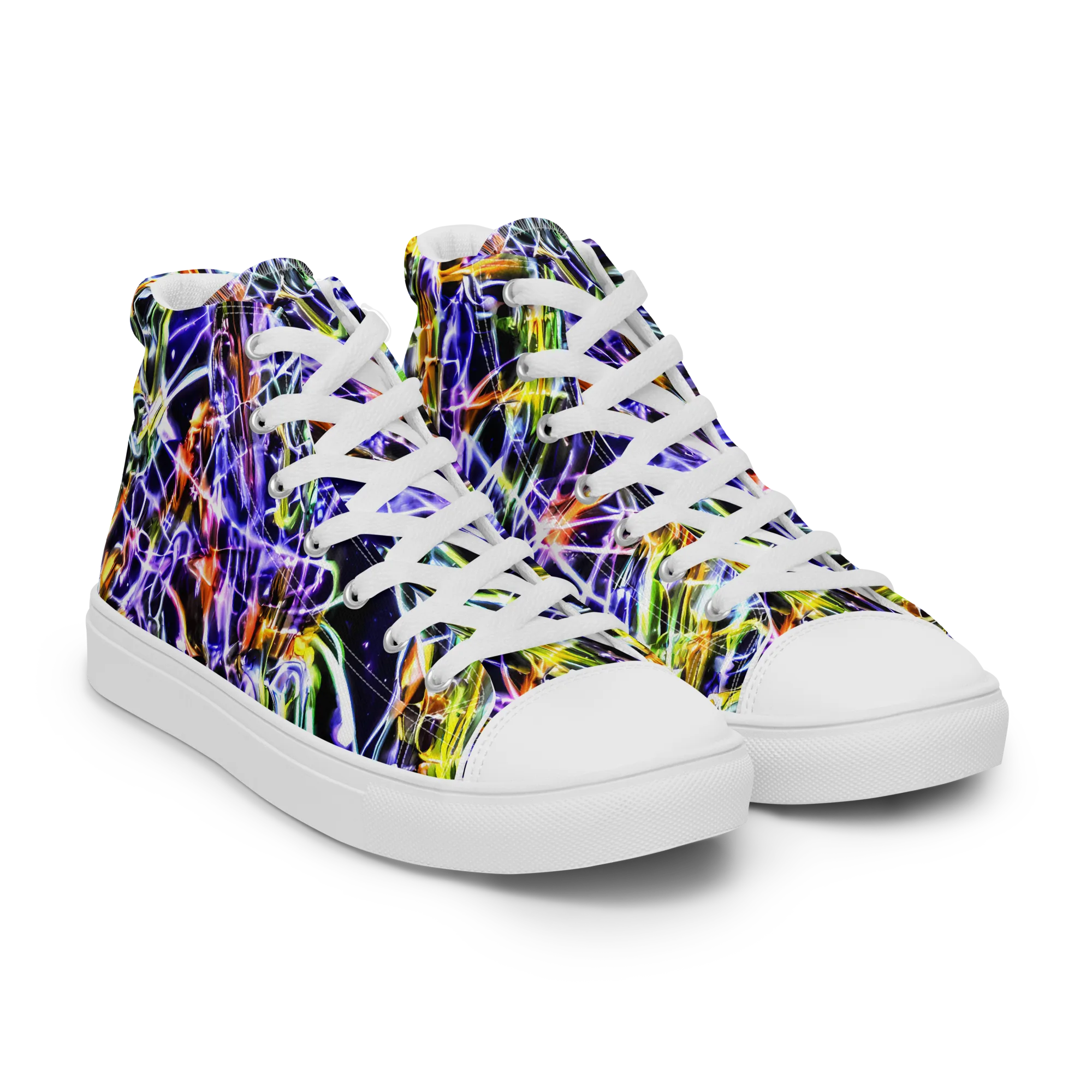 Luminous Shatter on Men's High Top Canvas Shoes — Right Front