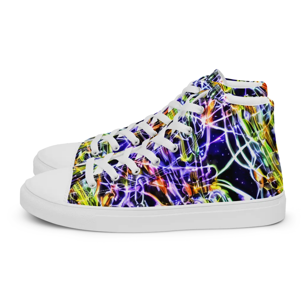 Luminous Shatter on Men's High Top Canvas Shoes — Left
