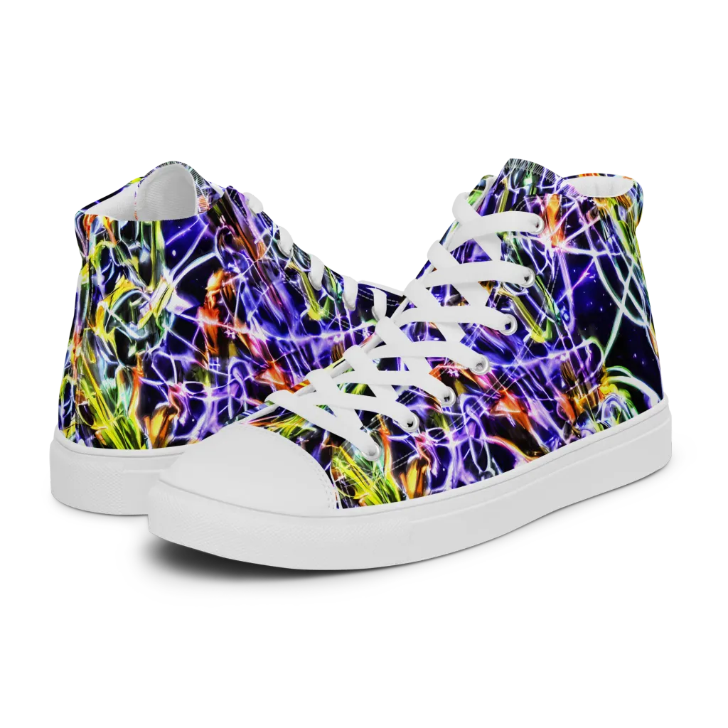 Luminous Shatter on Men's High Top Canvas Shoes — Left
