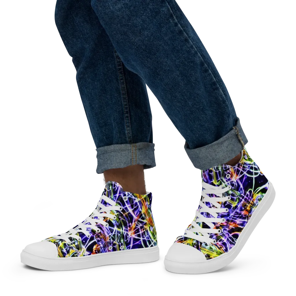 Luminous Shatter on Men's High Top Canvas Shoes — Left