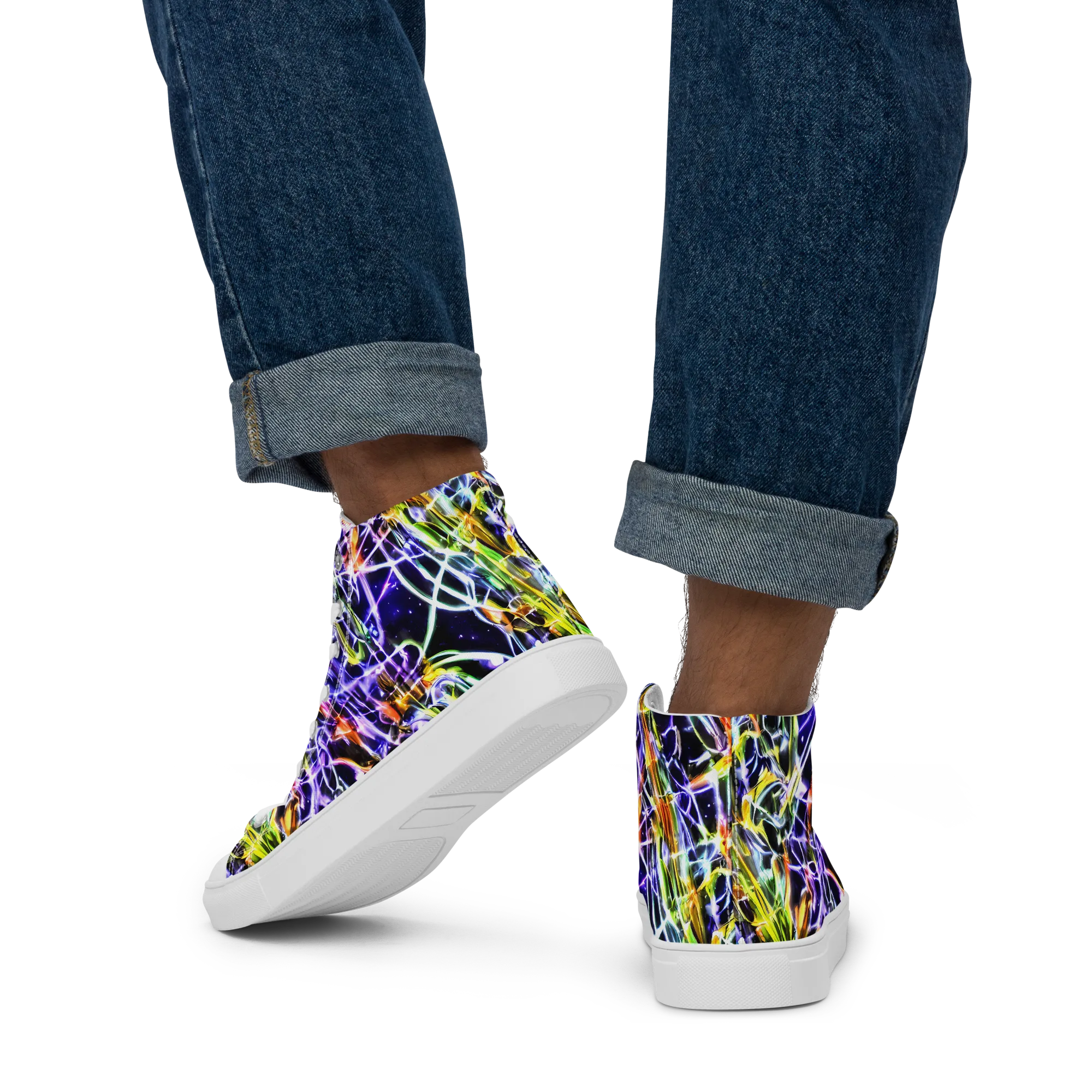 Luminous Shatter on Men's High Top Canvas Shoes — Back