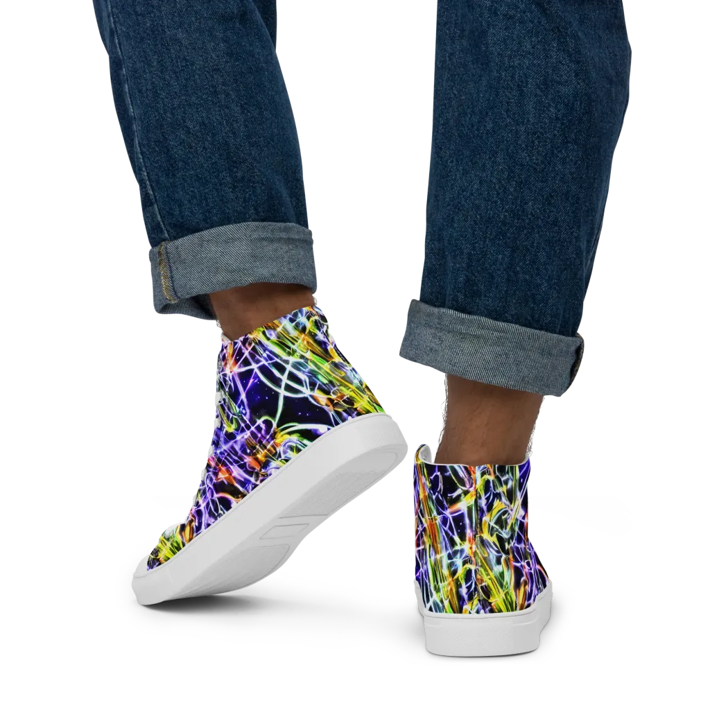 Luminous Shatter on Men's High Top Canvas Shoes — Back