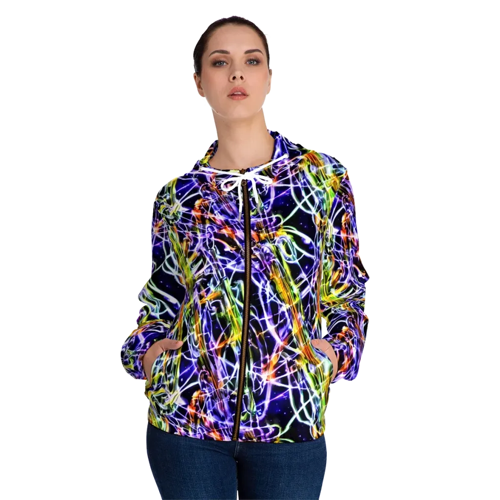 Luminous Shatter on Women's Full-Zip Hoodie — Front On Person