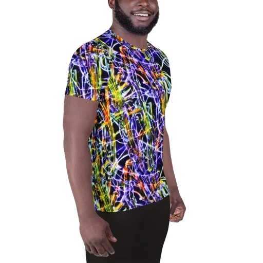 Luminous Shatter on a Men's Athletic T-Shirt