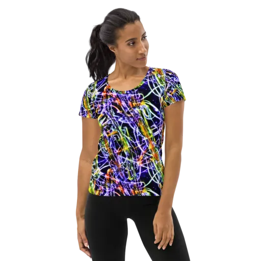 Luminous Shatter on a Women's Athletic T-Shirt