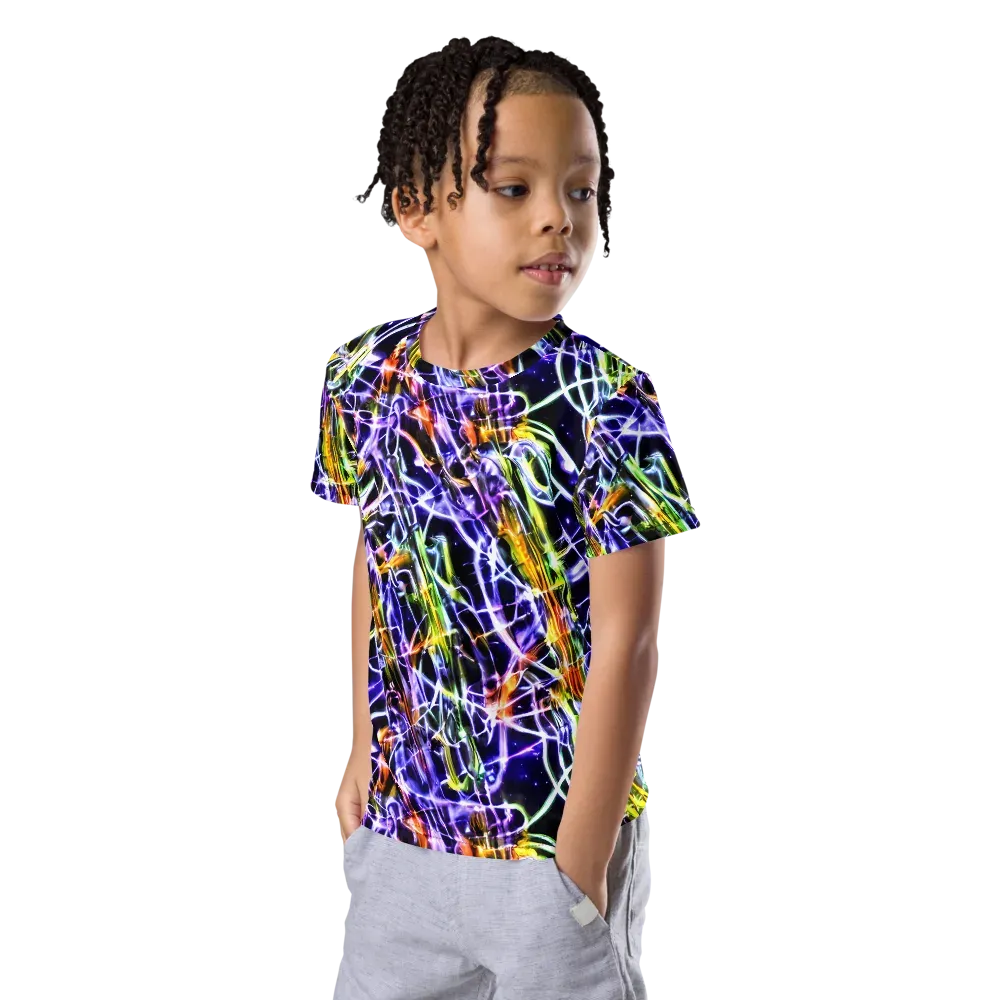 Luminous Shatter on Kids Crew Neck T-Shirt — Left Front