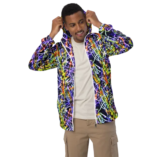 Luminous Shatter on a Men's Windbreaker