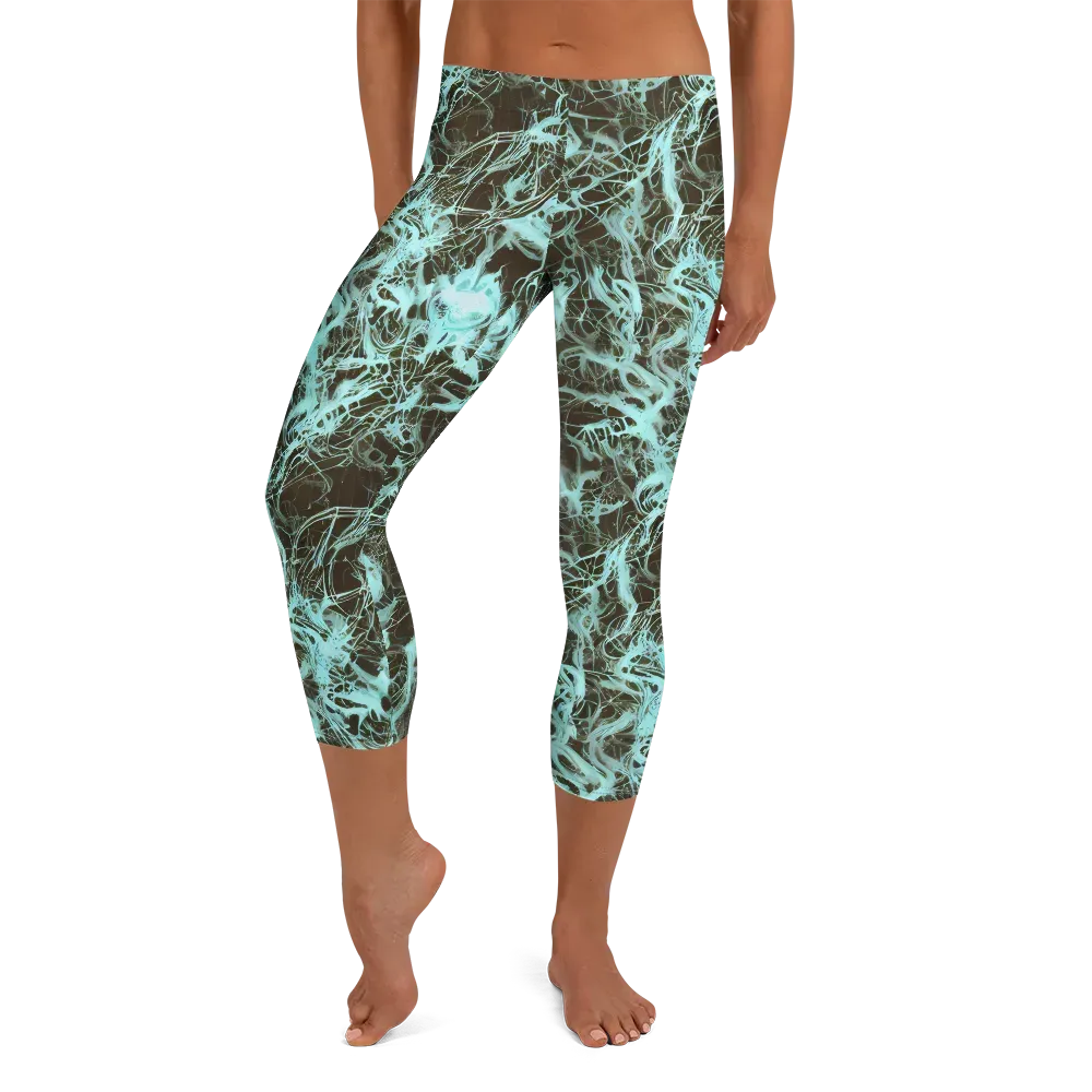 Aqua Vein on Capri Leggings — Front