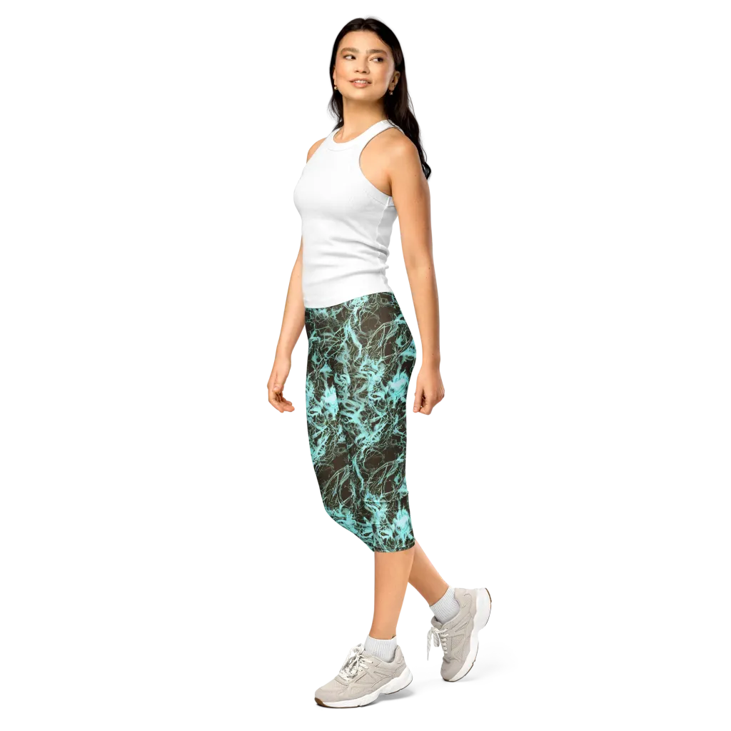 Aqua Vein on Capri Leggings — Left Front