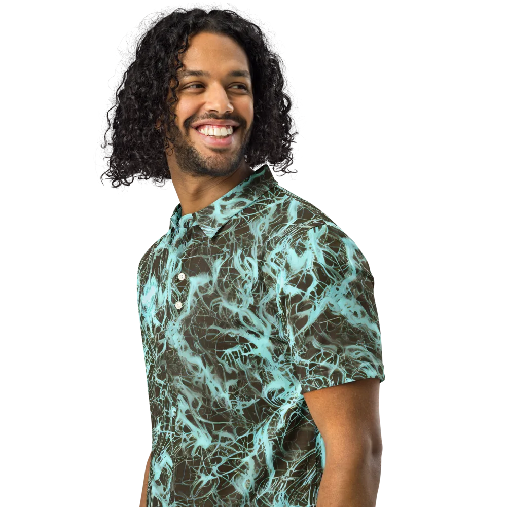 Aqua Vein on Men's Slim Fit Polo Shirt — Left Front