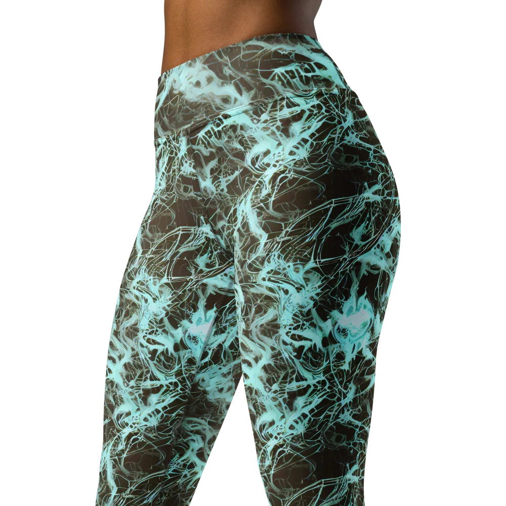 Aqua Vein on Yoga Leggings — Left Front