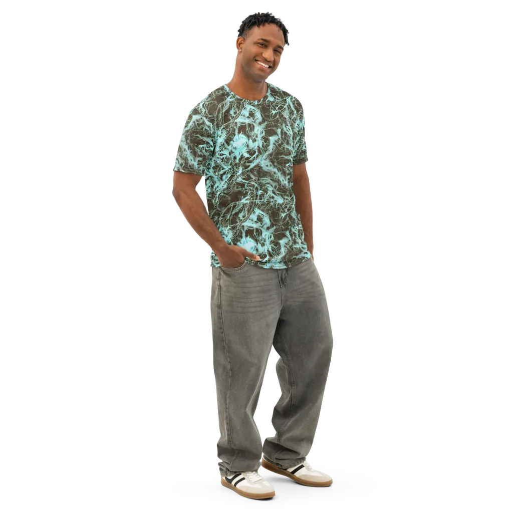 Aqua Vein on Men's Cotton Crew Neck T-Shirt — Right Front