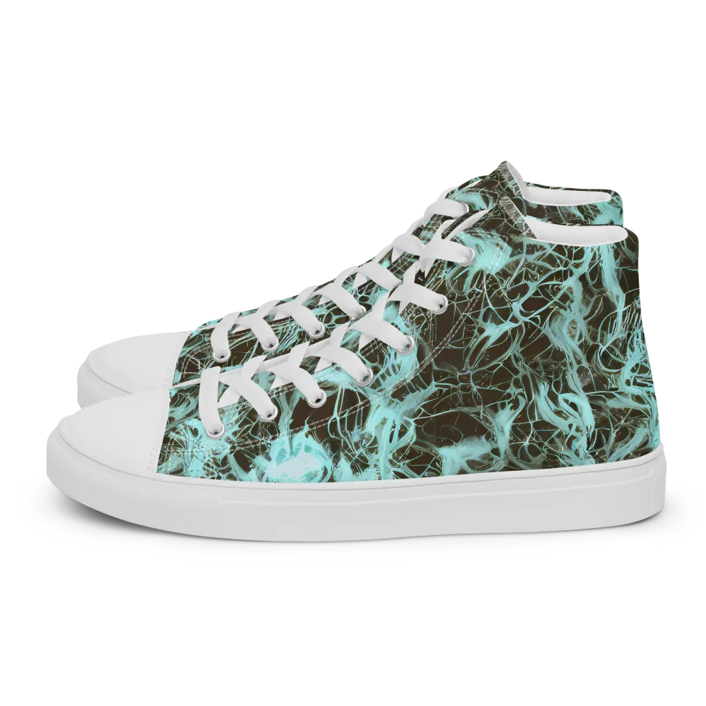 Aqua Vein on Men's High Top Canvas Shoes — Left